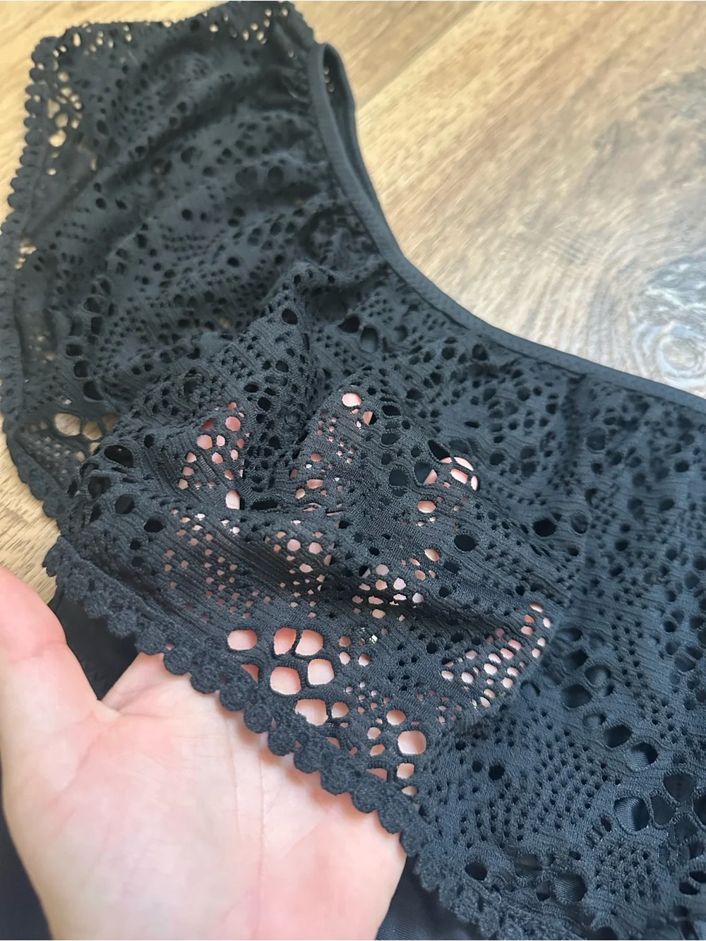NEW! Shade & Shore Women’s One Piece Swimsuit, Solid Black, Lace Overlay, XL